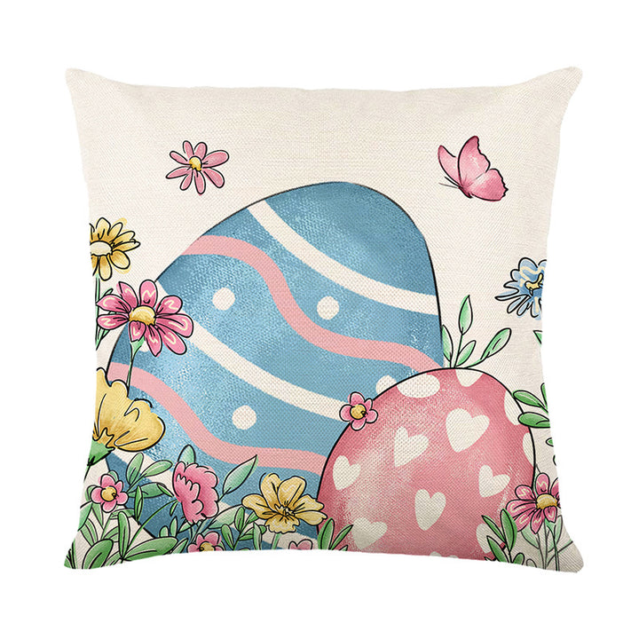 Square Ombre Happy Easter Linen Throw Pillow Cover