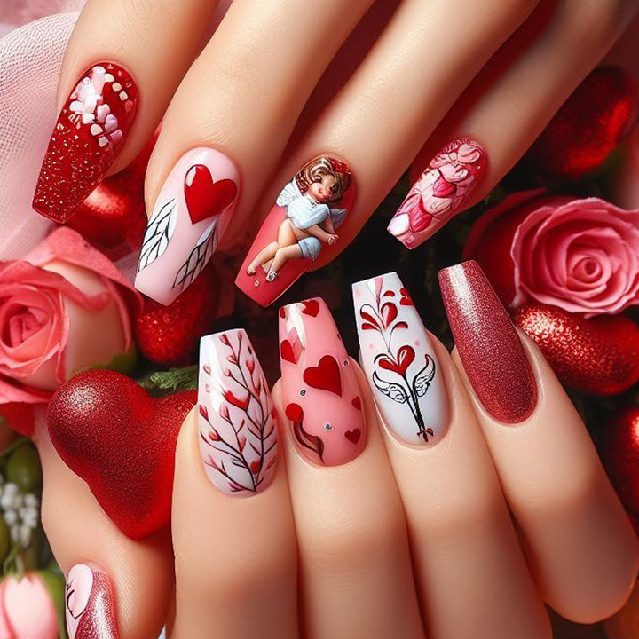 Romantic Heart-Themed Acrylic Nail Art Set Stornfield