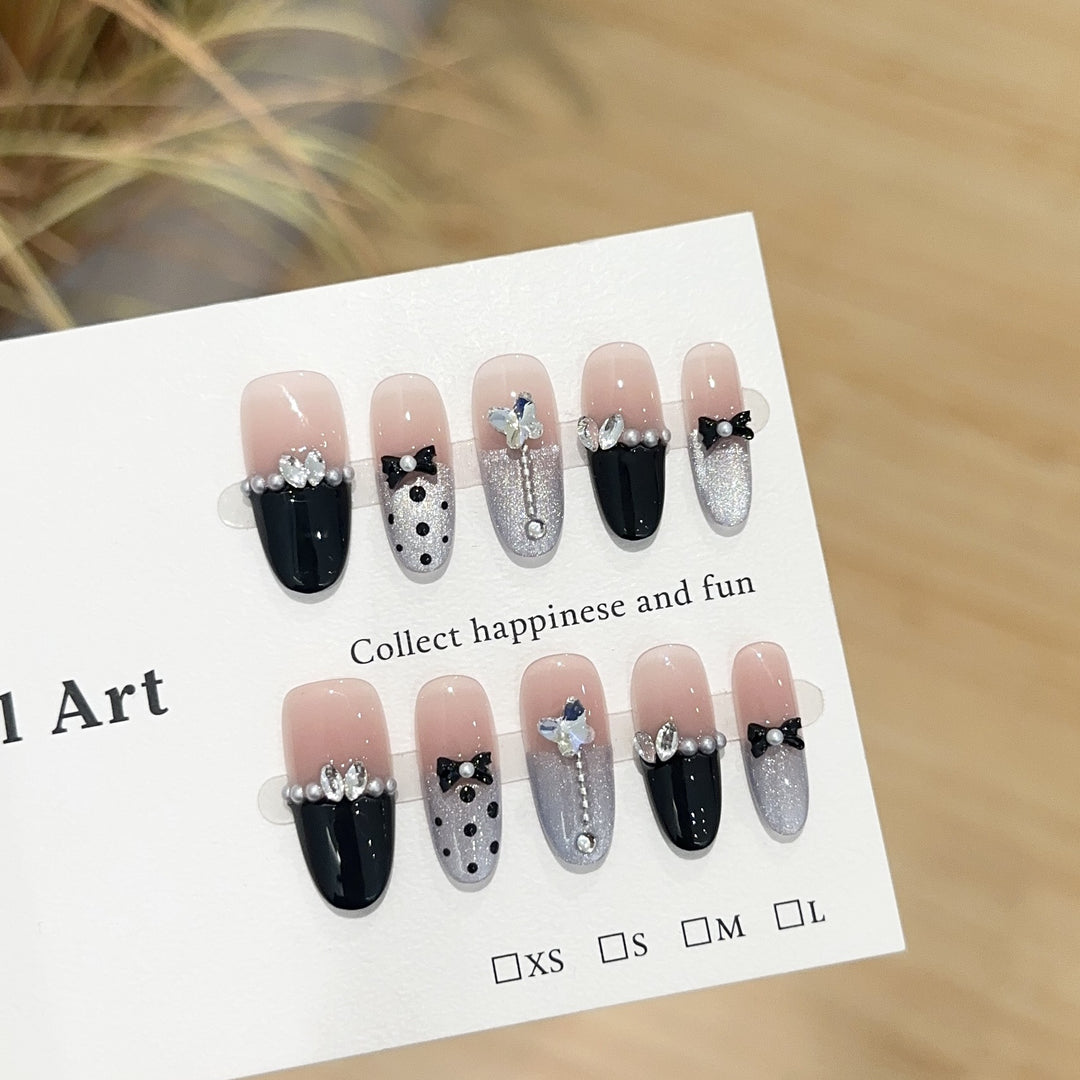Glamorous Bow-Embellished Press-On Nail Set