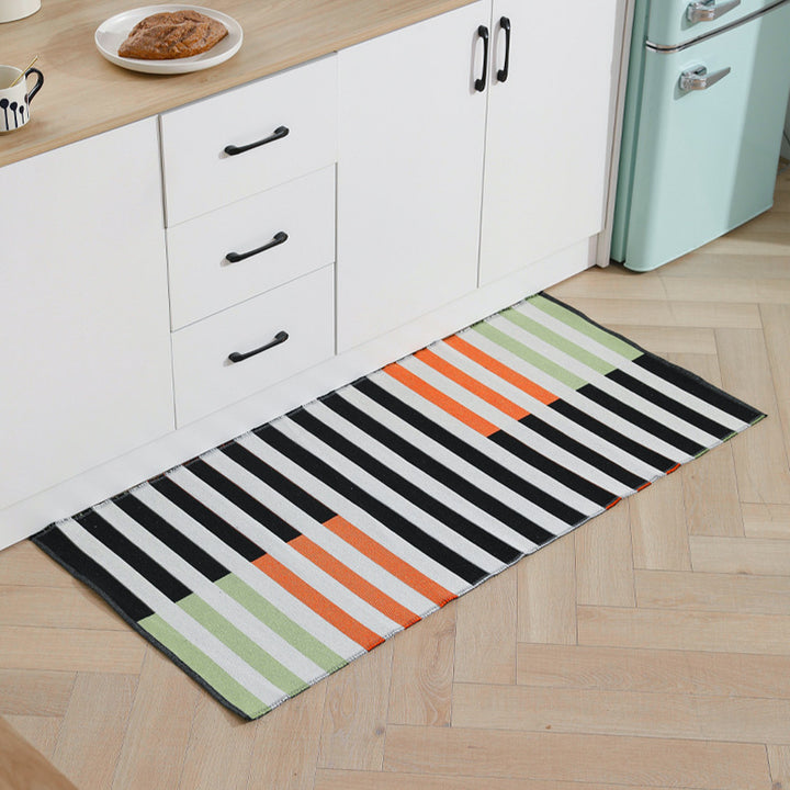 Flat-woven kitchen runner with modern striped pattern and easy-care cotton blend Stornfield