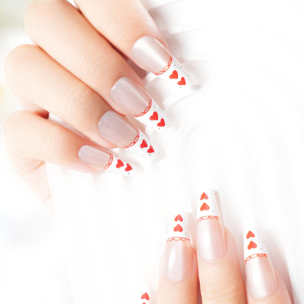 Romantic Heart-Themed Press-On Nail Set Stornfield