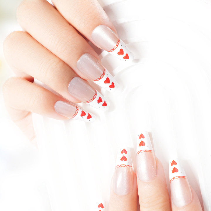 Romantic Heart-Themed Press-On Nail Set Stornfield