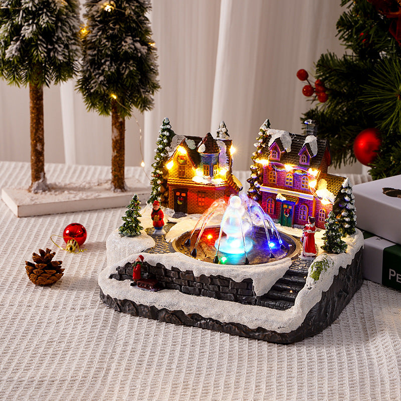 Illuminated Christmas village decoration with moving figures Stornfield