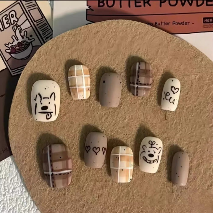 Artistic Press-On Nail Set with Unique Character Designs Stornfield