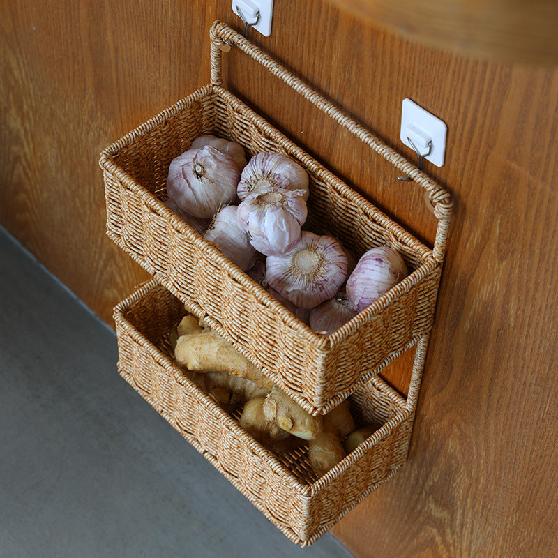 Double-Tier Woven Storage Basket with Handle Stornfield
