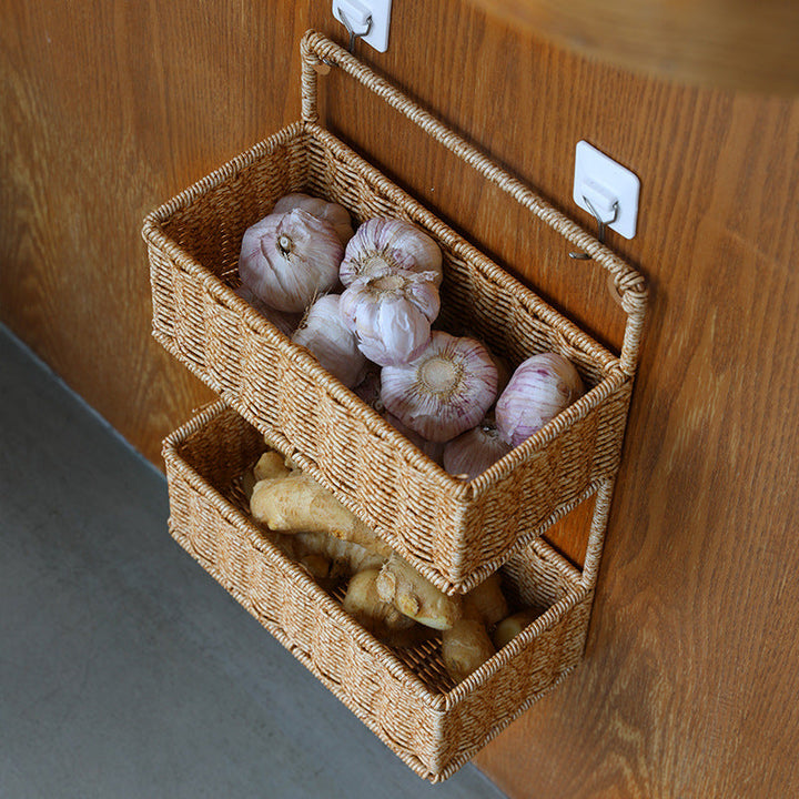 Double-Tier Woven Storage Basket with Handle Stornfield
