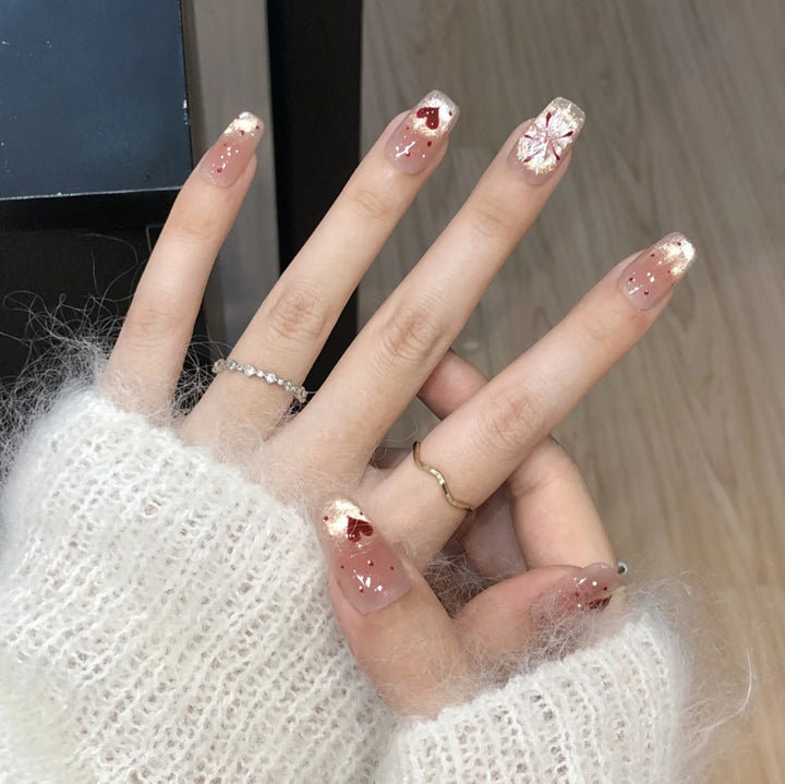 Artistic Press-On Nail Set with Heart and Design Accents Stornfield