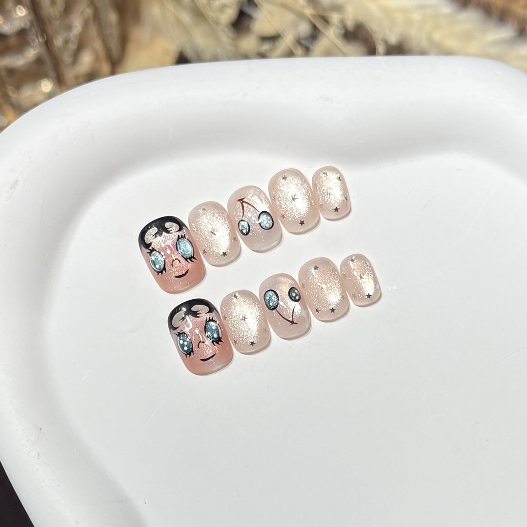 Playful Cherry-Themed Press-On Nail Set Stornfield