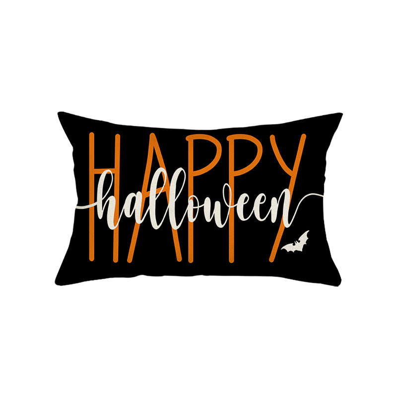 Halloween Decorative Lumbar Pillow Cover with Script Typography and Hidden Zipper