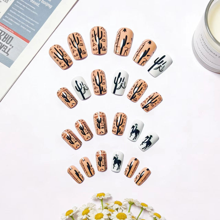 Artificial nail design with geometric desert motif Stornfield