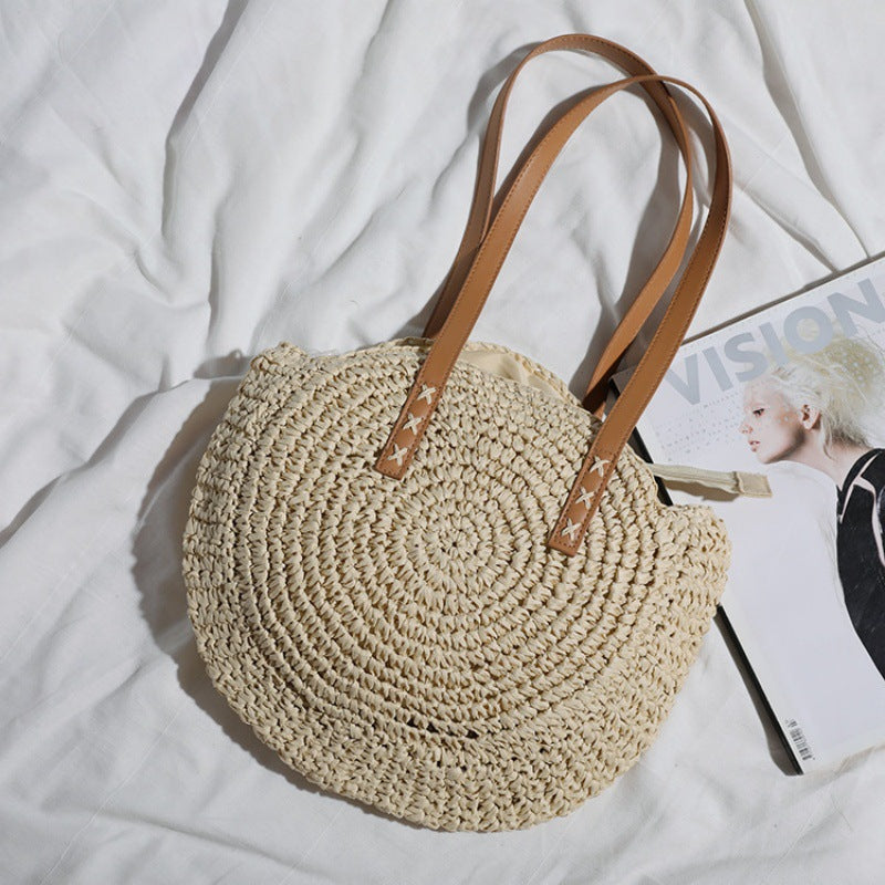 Basket bag with leather handles and colorful design Stornfield
