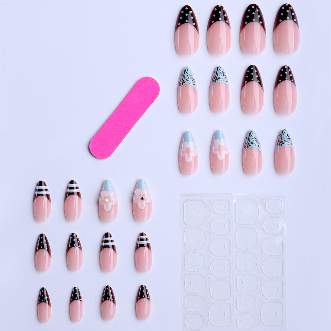 Artificial nails with creative floral design and elegant accent colors Stornfield
