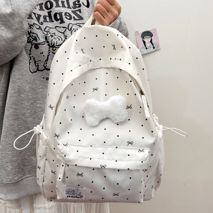 Cute Polka Dot Backpack with Plush Bow Stornfield