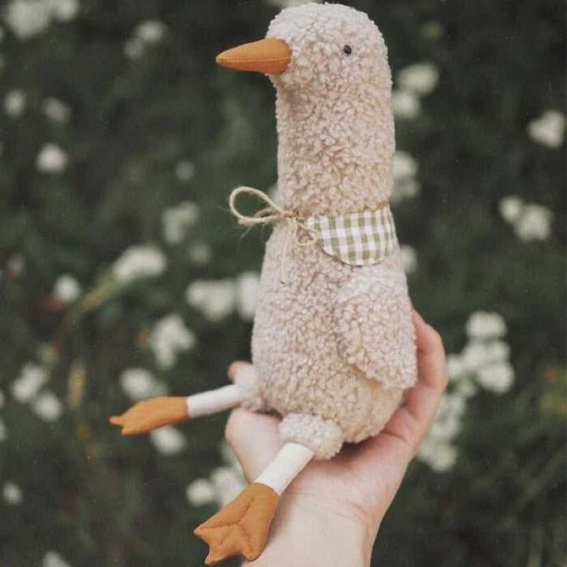 Plush Curly Fleece Goose Soft Toy with Gingham Bandana