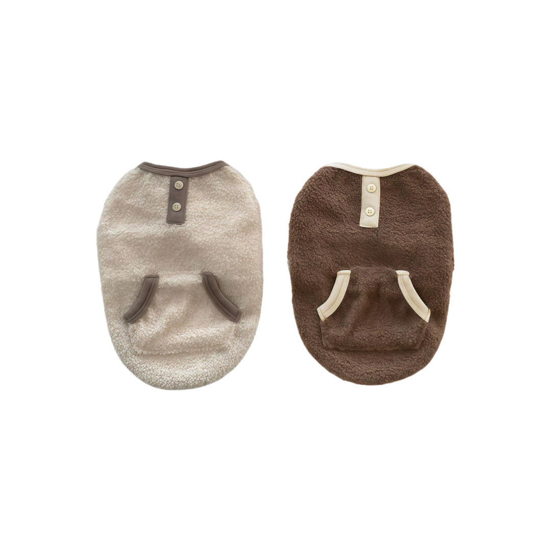 Sherpa Fleece Harness-Friendly Dog Vest with Detachable Pom Pom Hat & Buttoned Pocket