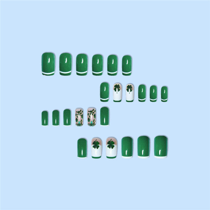 Artistic Shamrock-Themed Press-On Nail Set Stornfield