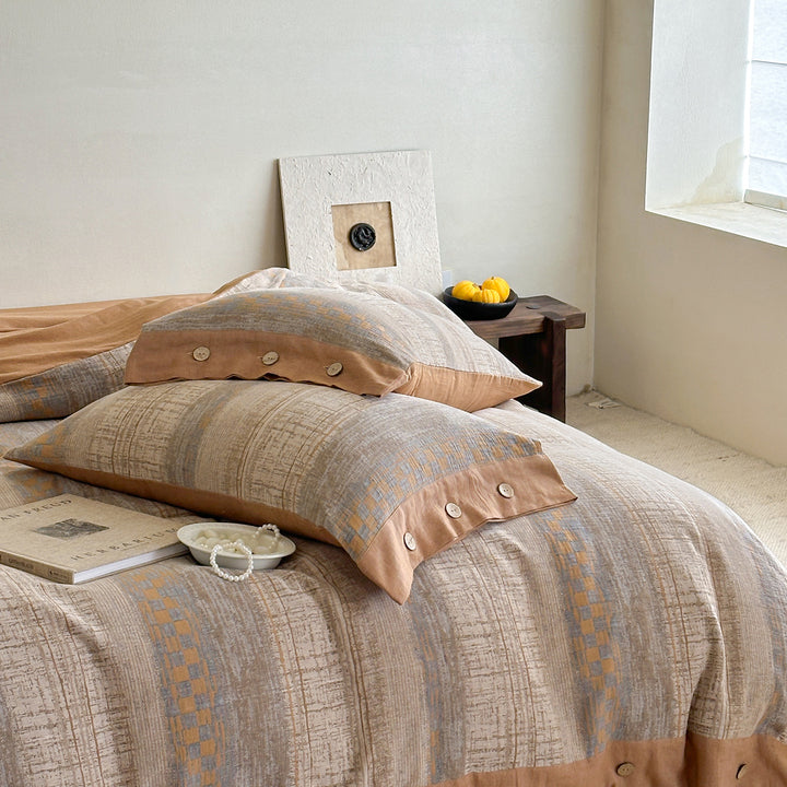 Washed Linen-Blend Reversible Duvet Cover Set with Button-Tab Closure and Pillow Shams