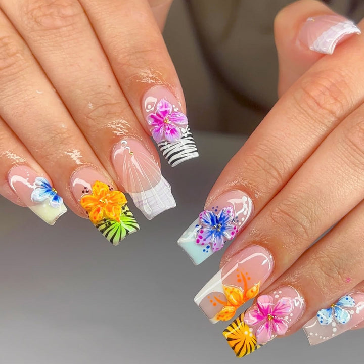 Tropical Floral Acrylic Nail Art Extensions Stornfield