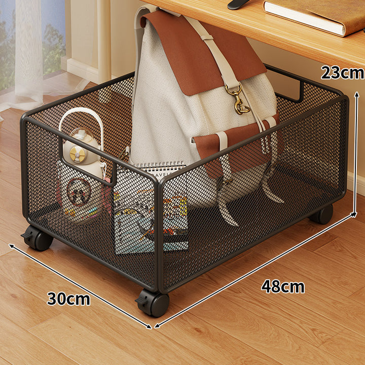 Under-Desk Rolling Mesh Utility Basket with Locking Swivel Wheels