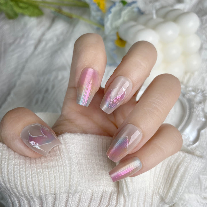 Iridescent Floral Press-On Nail Set