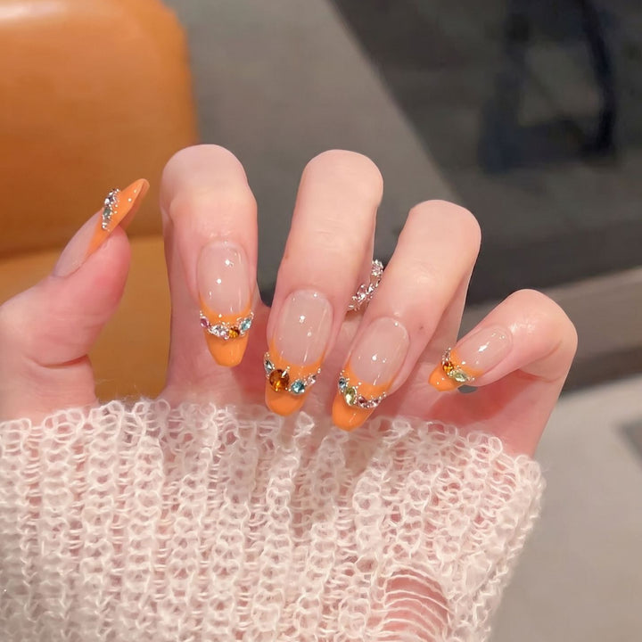 Decorative Press-On Nail Set with Rhinestone Accents Stornfield