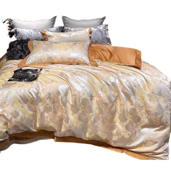 Decorative Brushstroke Satin Duvet Cover Ensemble with Hidden-Zip Closure