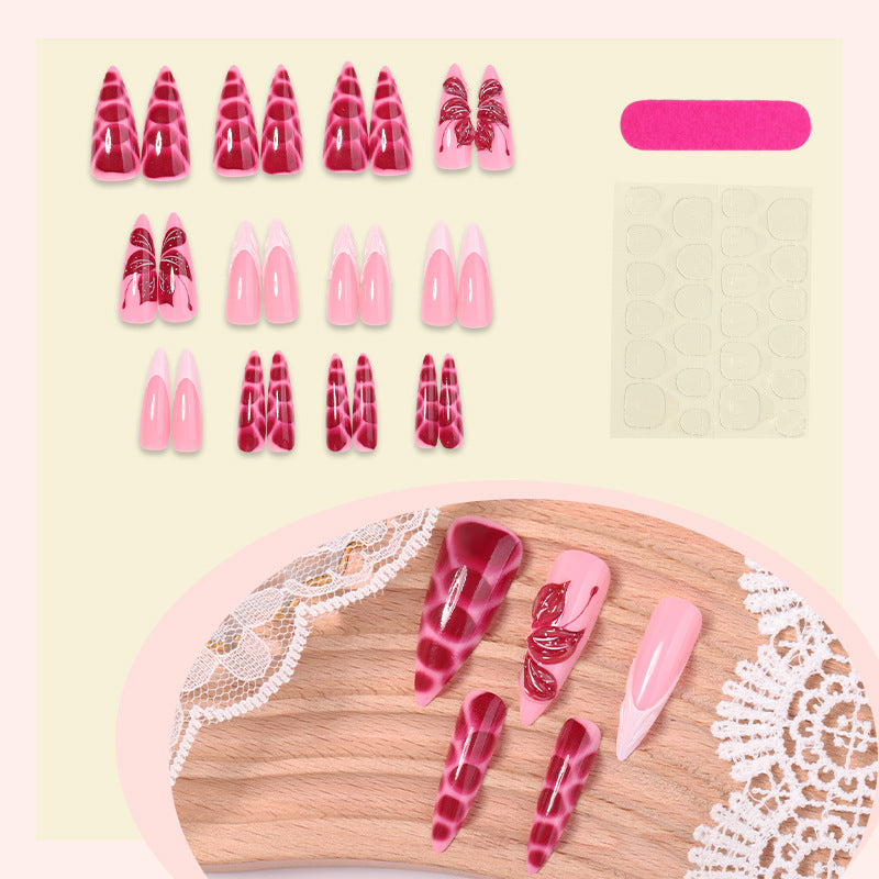 Artistic Press-On Nail Set with Decorative Designs Stornfield