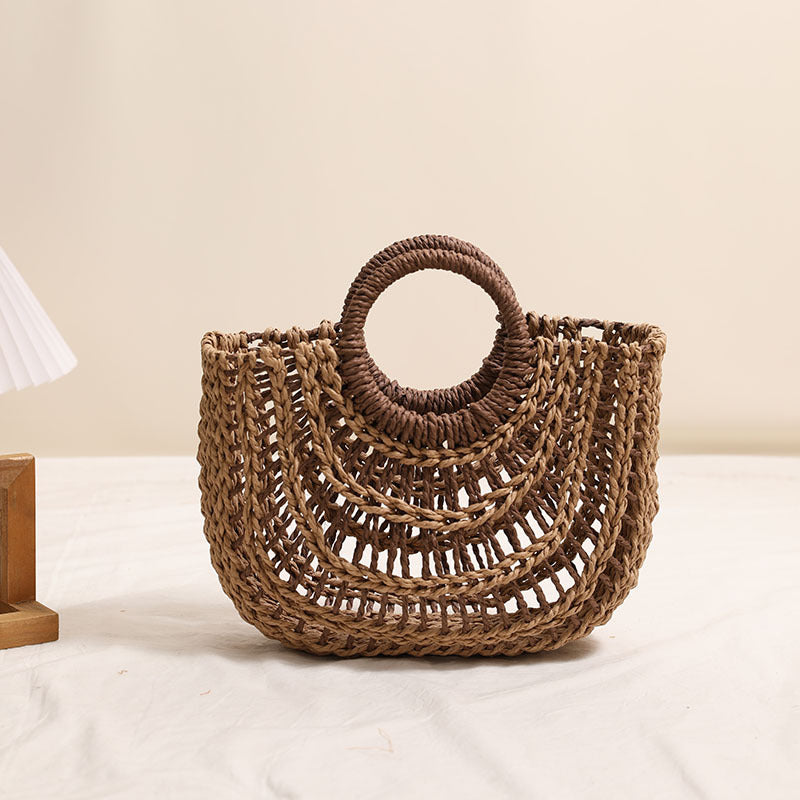 Handcrafted basket bag with stylish ring handle Stornfield