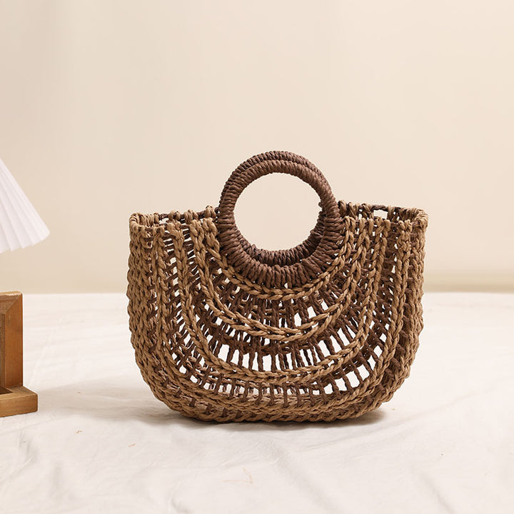 Handcrafted basket bag with stylish ring handle Stornfield