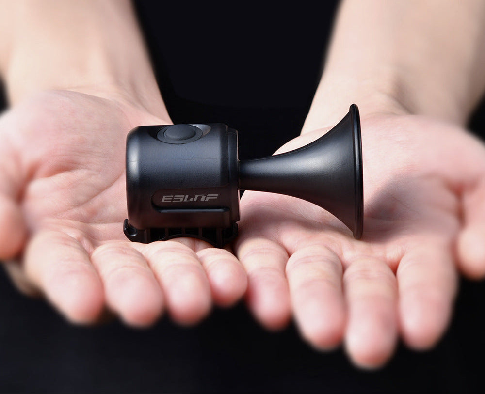rechargeable high-decibel electric bicycle horn with trumpet-style mount and splash-resistant housing Stornfield