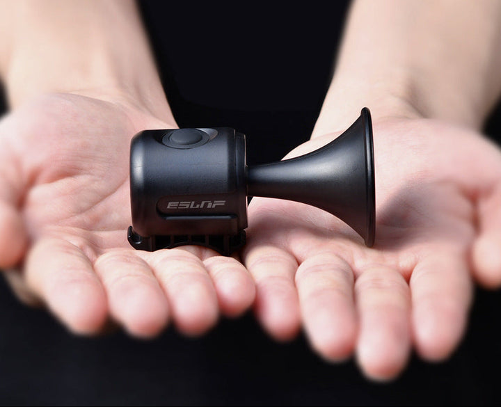 rechargeable high-decibel electric bicycle horn with trumpet-style mount and splash-resistant housing Stornfield
