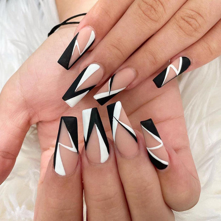 Artistic Nail Extensions with Geometric Design Stornfield