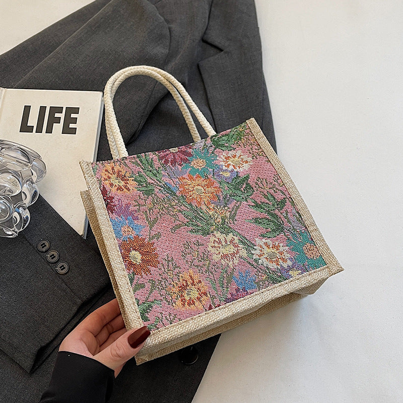 Decorative Floral Print Tote Bag