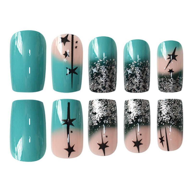 Artistic Gradient Press-On Nail Set with Star Design Stornfield