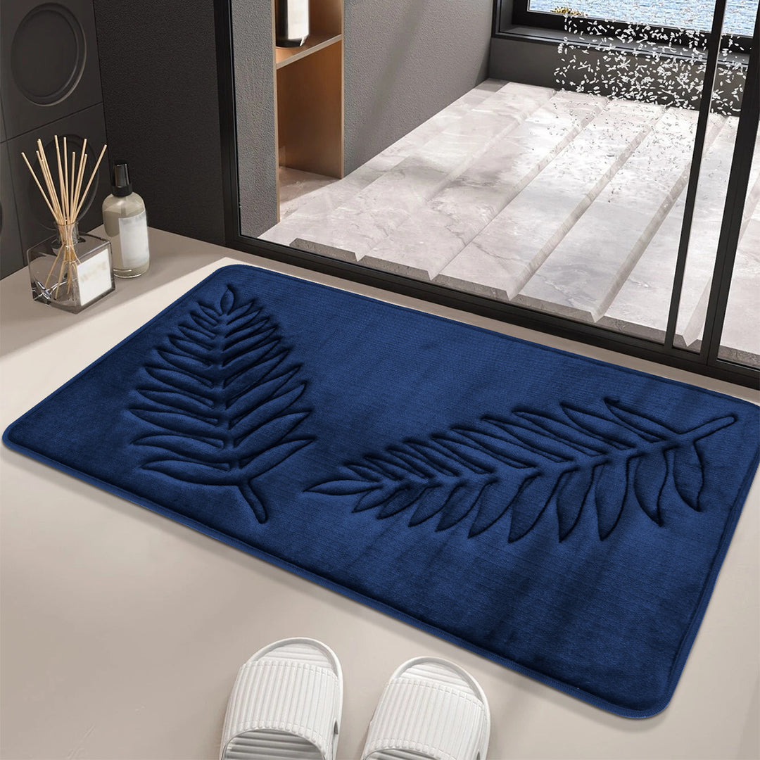 Soft Plush Leaf Design Bath Mat for Bathroom