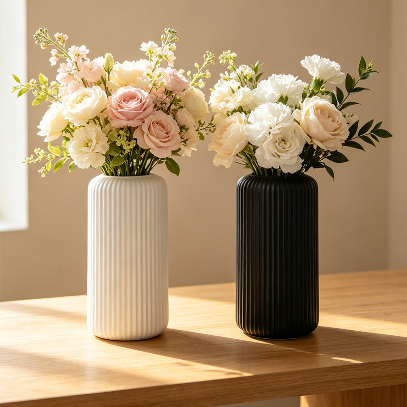 Elegant Ribbed Ceramic Decorative Vase Stornfeild