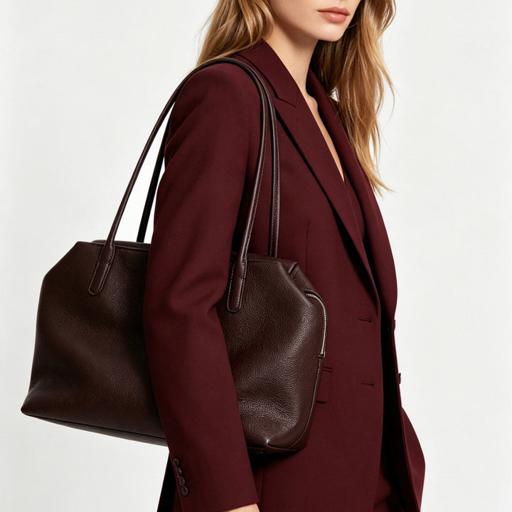Pebbled Leather City Tote with Extended Shoulder Handles