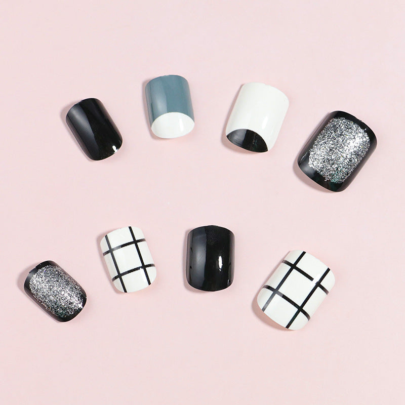 Artistic Press-On Nail Set with Modern Geometric Designs Stornfield