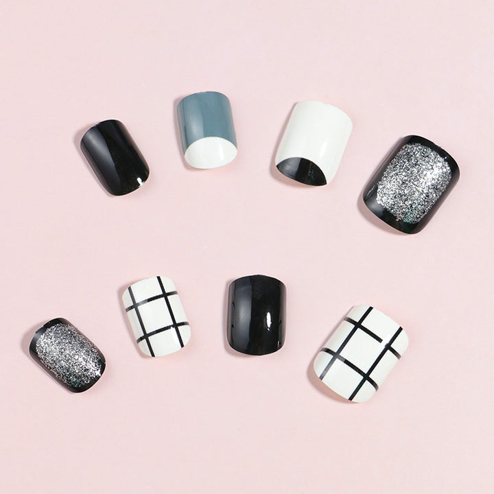 Artistic Press-On Nail Set with Modern Geometric Designs Stornfield