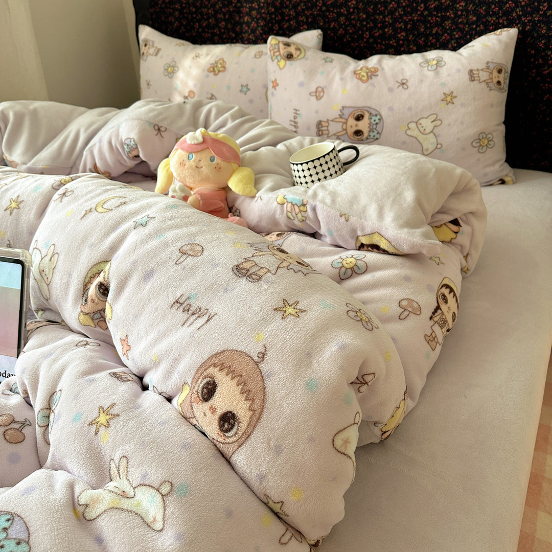 Children's Plush Reversible Teddy Patchwork Comforter Bed Set
