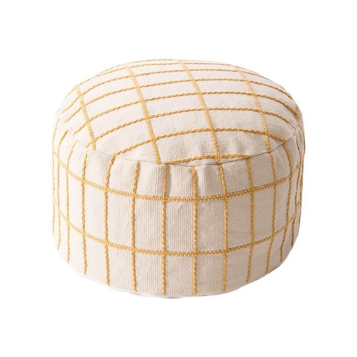 Beef padded seat pouf with embroidered check pattern and cotton cover