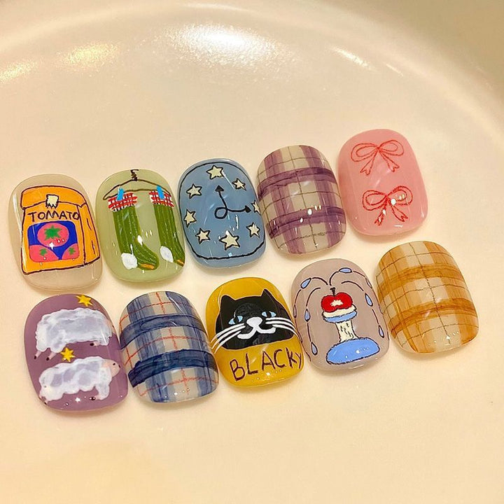Artistic Cat-Themed Press-On Nail Art Set Stornfield