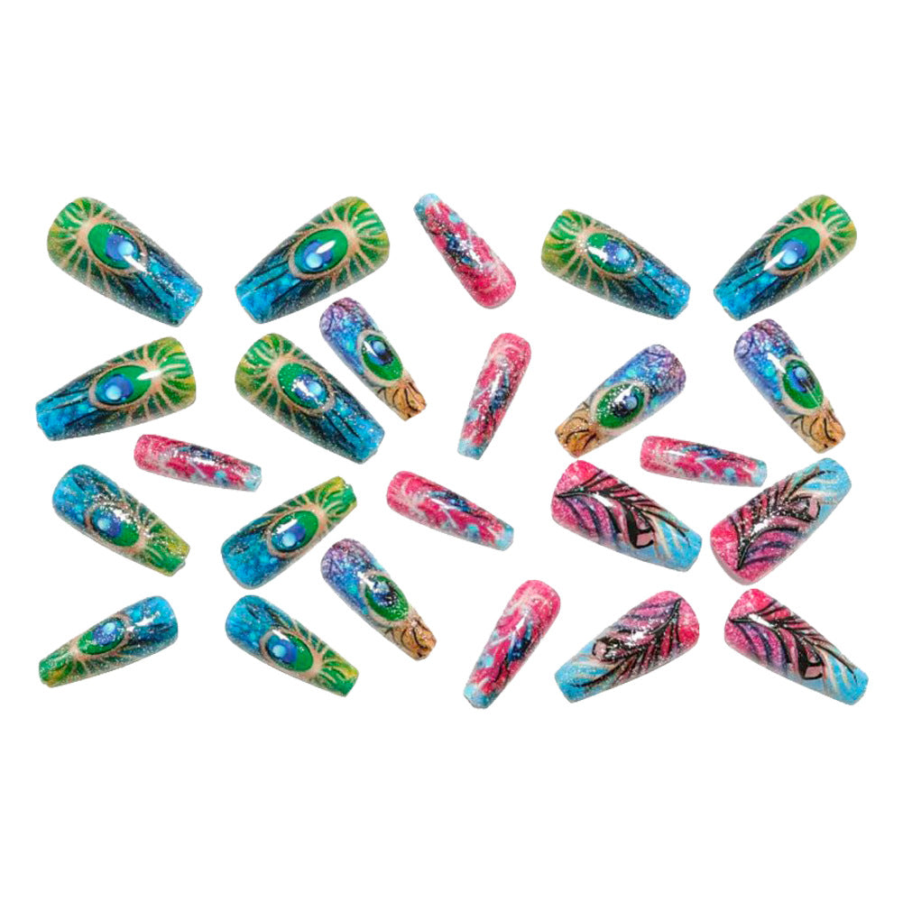 Artificial nails with detailed peacock feather motif Stornfield
