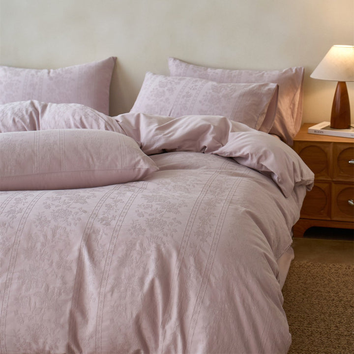 Floral Jacquard-Texture Cotton Sateen Duvet Cover Set with Pillow Shams