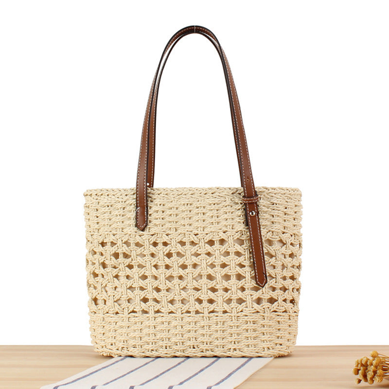 Handbag Made of Handwoven Straw with Elegant Faux Leather Handles Stornfield
