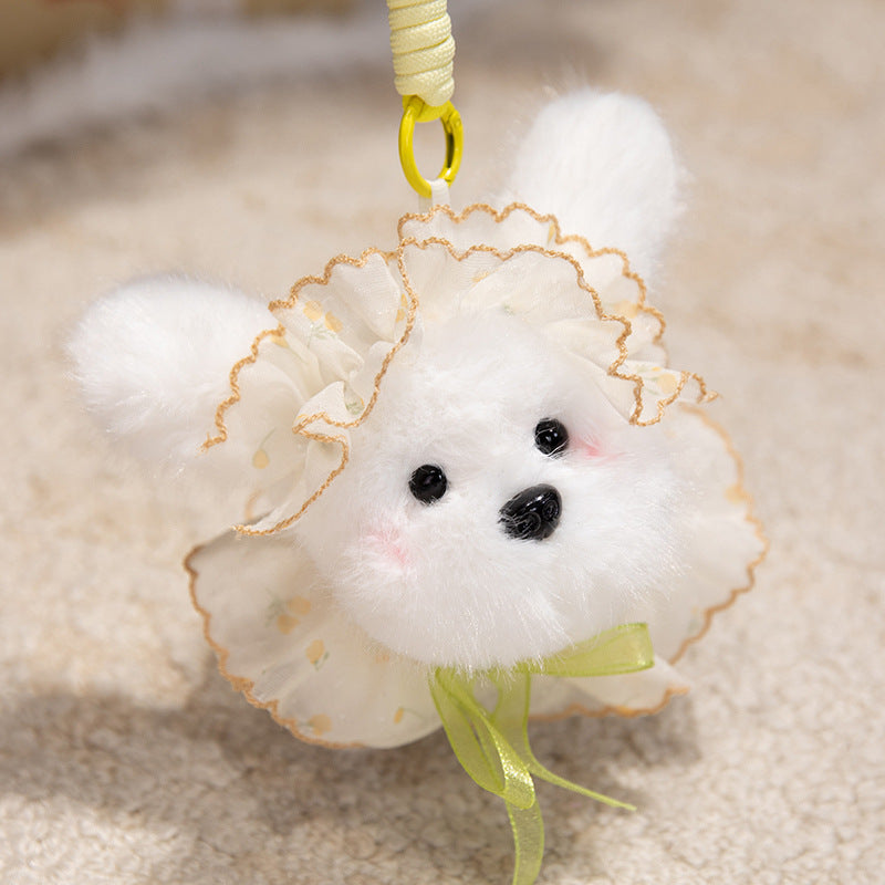 Fluffy Bunny Bag Charm Keychain with Faux-Fur Plush Body and Decorative Resin Accent Stornfield