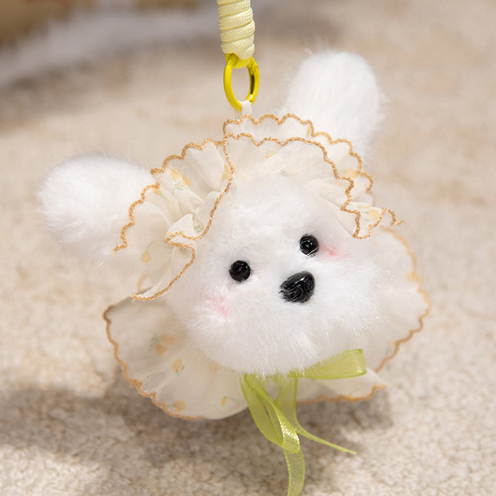 Fluffy Bunny Bag Charm Keychain with Faux-Fur Plush Body and Decorative Resin Accent Stornfield