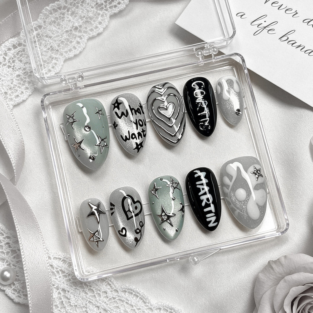 Artistic Press-On Nail Art Set with Custom Designs Stornfield