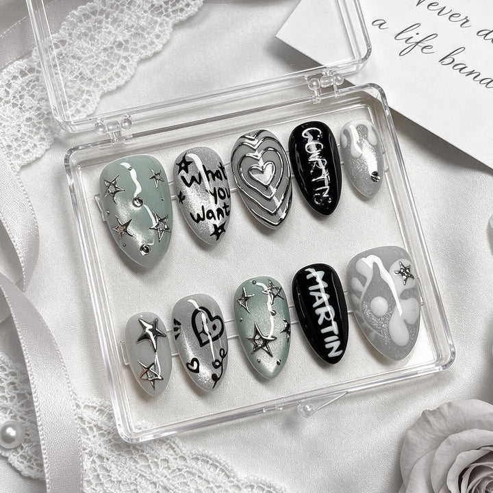 Artistic Press-On Nail Art Set with Custom Designs Stornfield