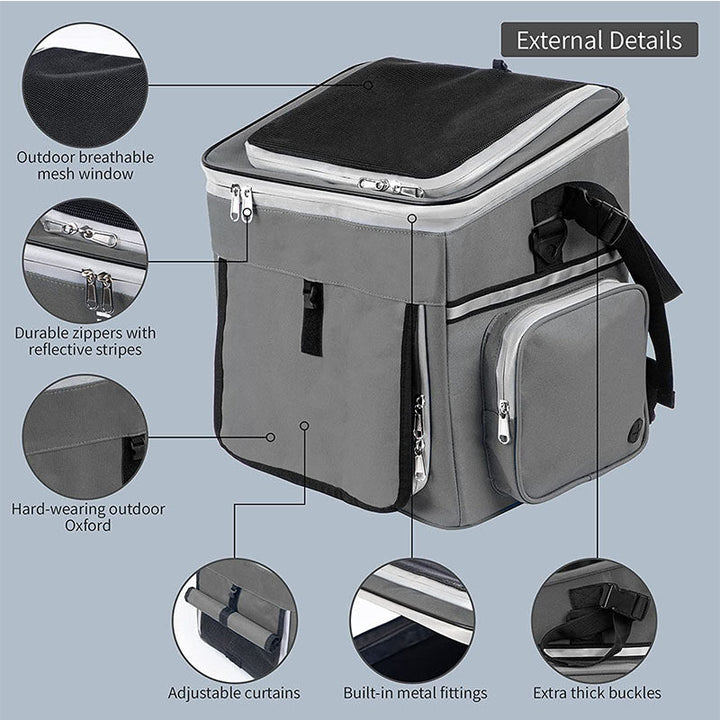 expandable front bike pet carrier basket with dual-access roll-top canopy and organizer pockets Stornfield